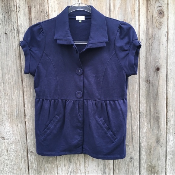 Stem Short Sleeve Navy Peplum Cardigan Button Top Size XS - Picture 4 of 8